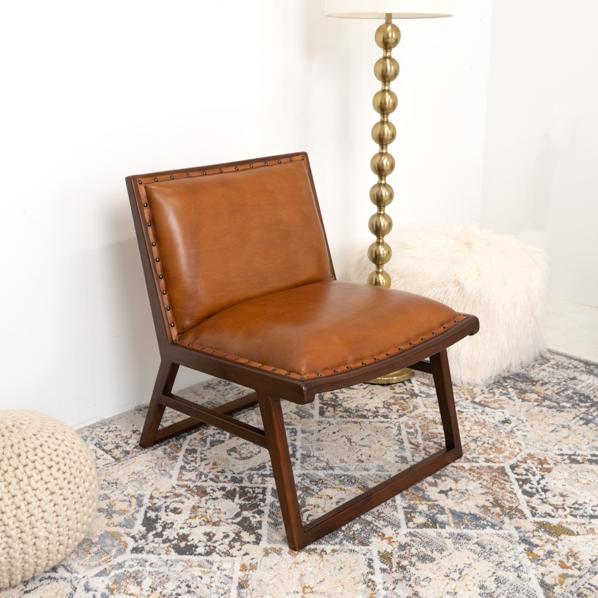 Pohan Leather Lounge Chair - Tan
