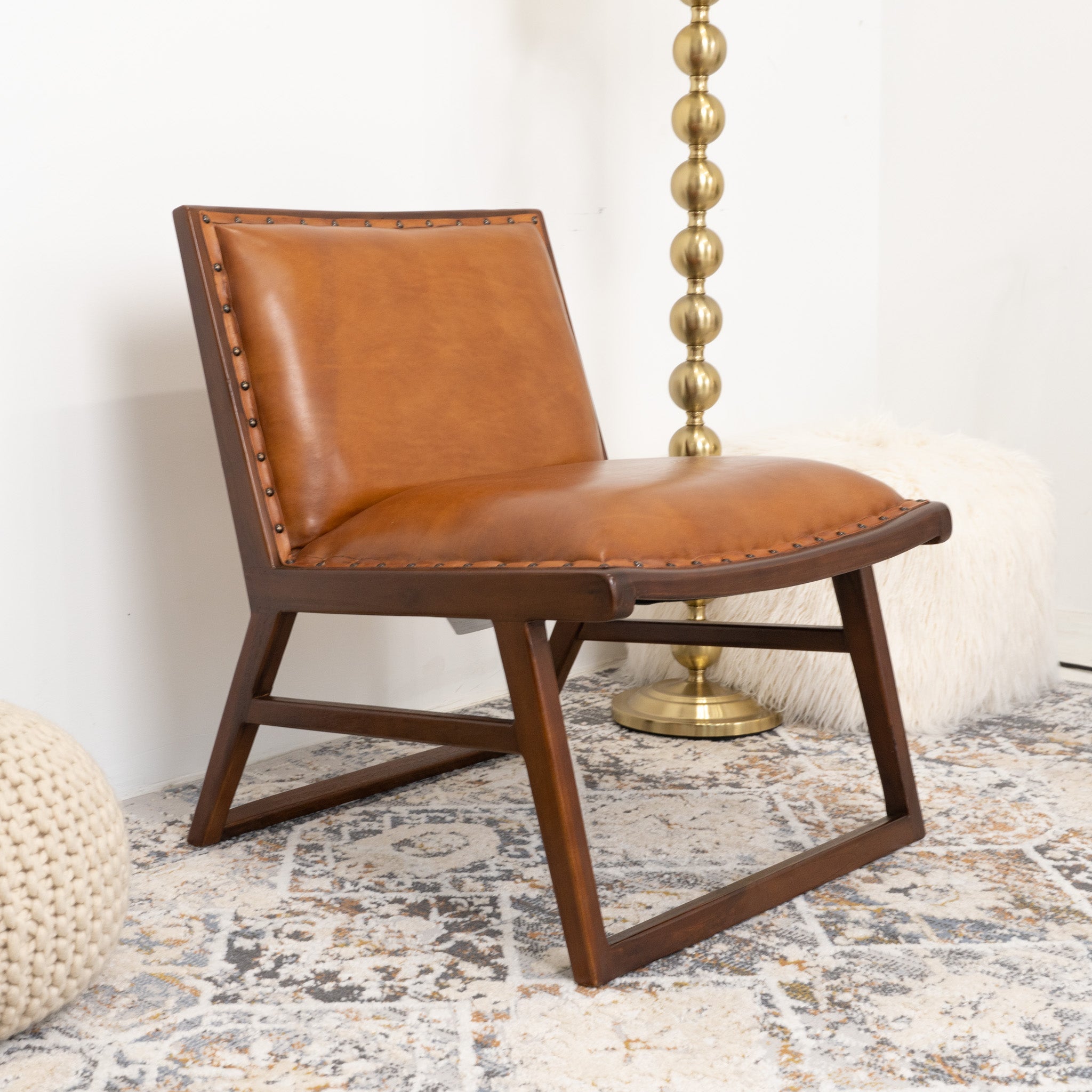 Pohan Leather Lounge Chair - Tan