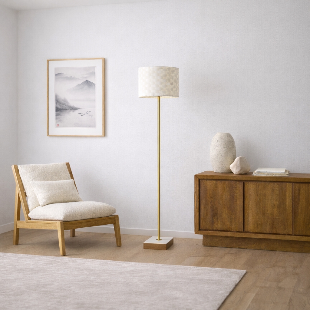 Pulsar Marble Base Floor Lamp - Dark Brown + White
