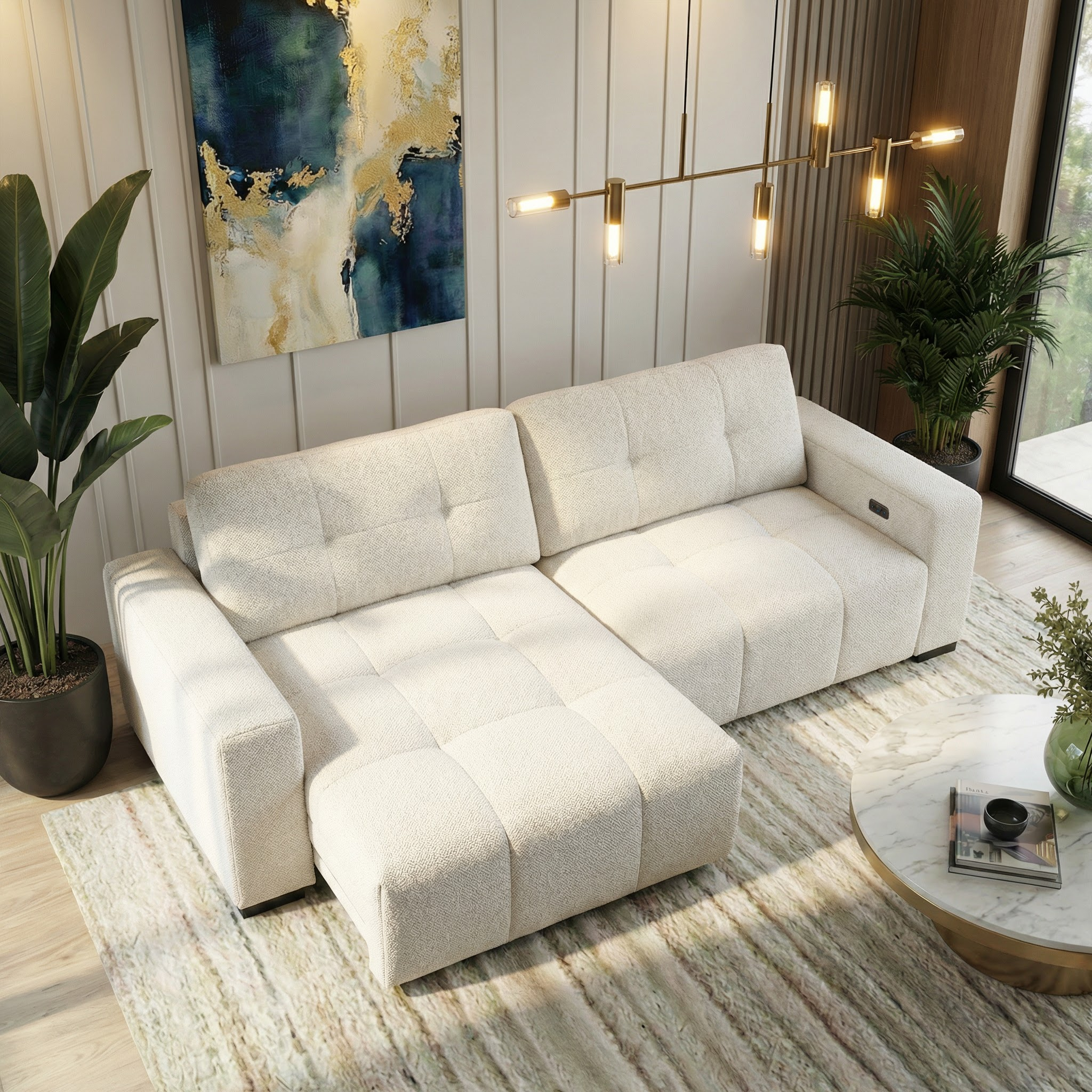 Quell Beige Linen PWR Slider Sofa