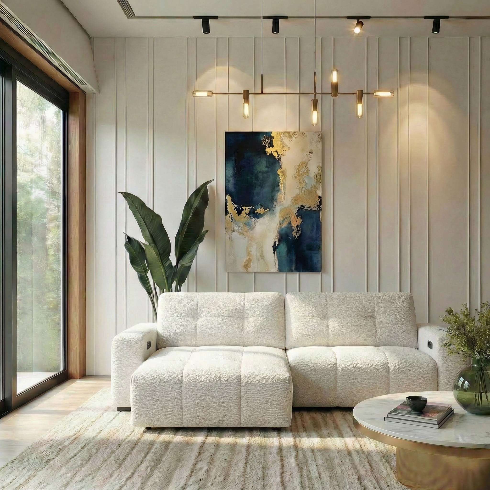 Quell Beige Linen PWR Slider Sofa