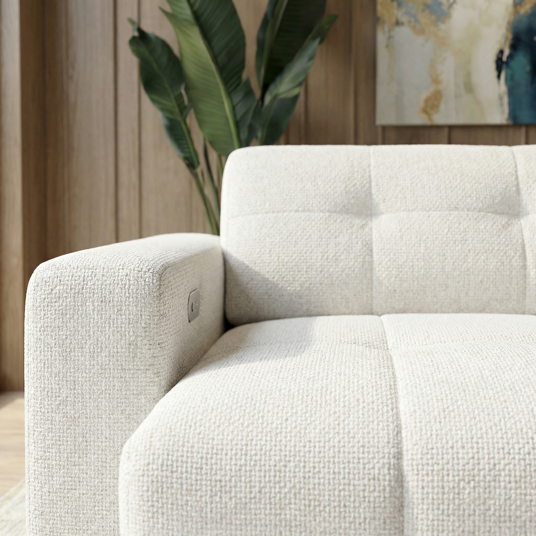 Quell Beige Linen PWR Slider Sofa