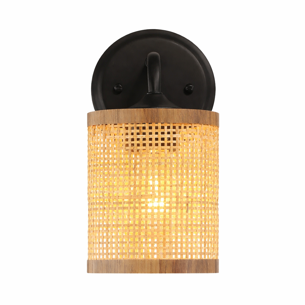 Reef Single Lights Wall Sconce With Natural Rattan Shade Rustic Wicker Wall Light