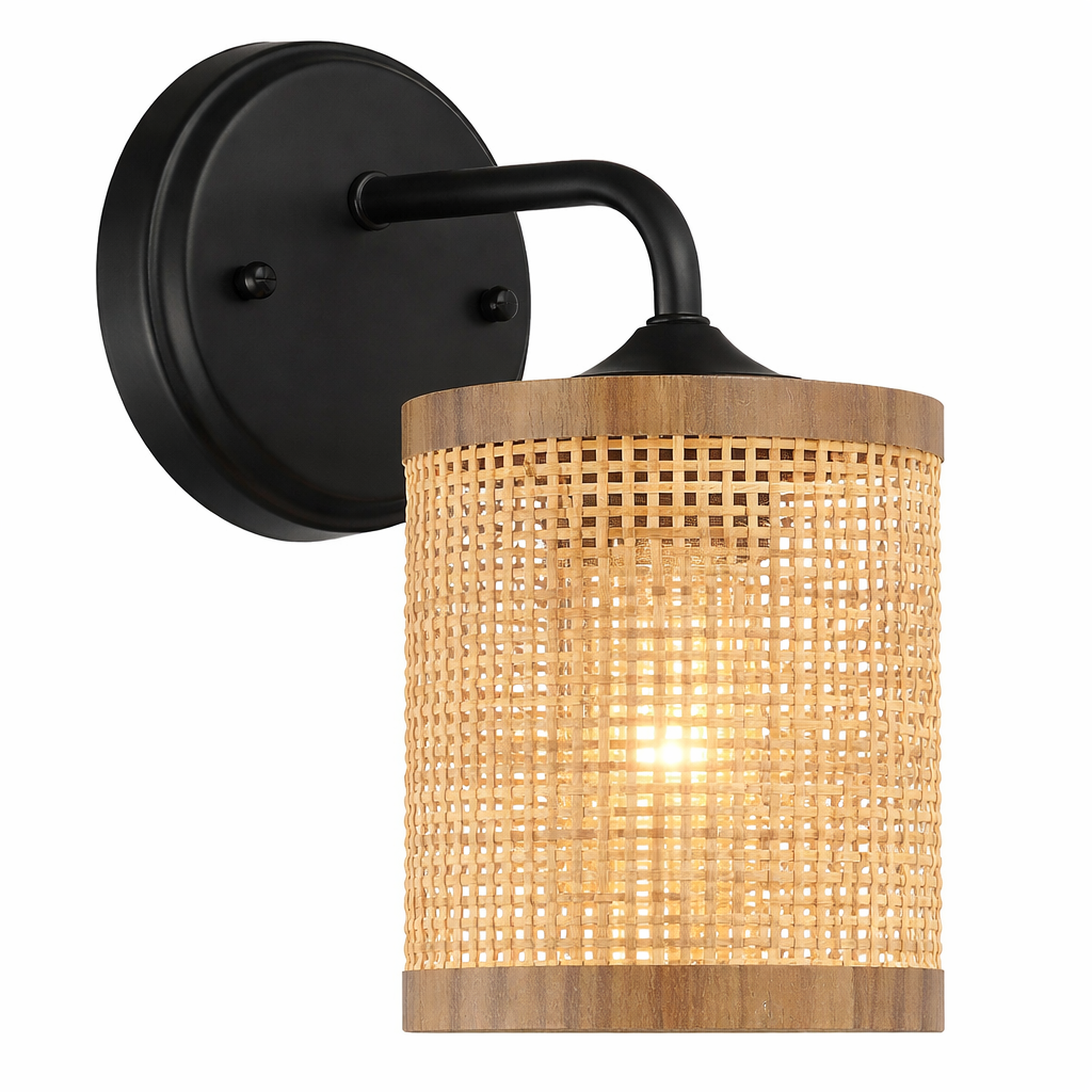 Reef Single Lights Wall Sconce With Natural Rattan Shade Rustic Wicker Wall Light