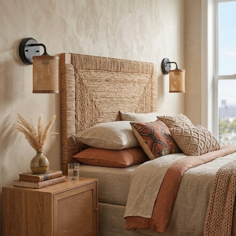 Reef Single Lights Wall Sconce With Natural Rattan Shade Rustic Wicker Wall Light