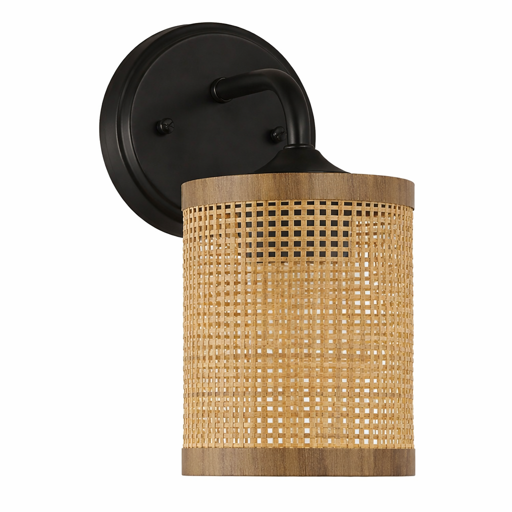 Reef Single Lights Wall Sconce With Natural Rattan Shade Rustic Wicker Wall Light