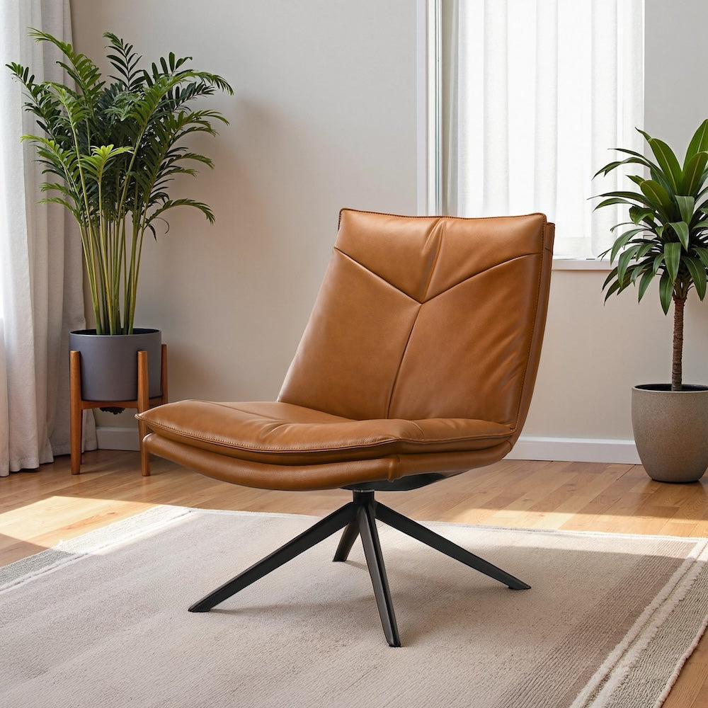 Reese Cognac Vegan Leather Swivel Chair