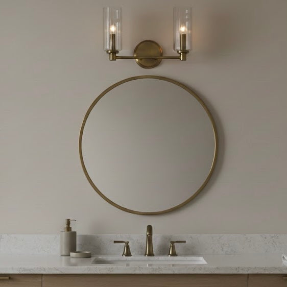 Regal Double Light Vanity With Clear Ribbed Glass - Satin Brass