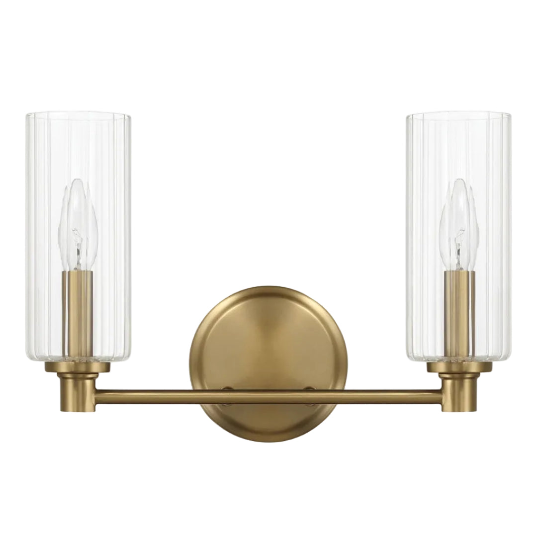 Regal Double Light Vanity With Clear Ribbed Glass - Satin Brass