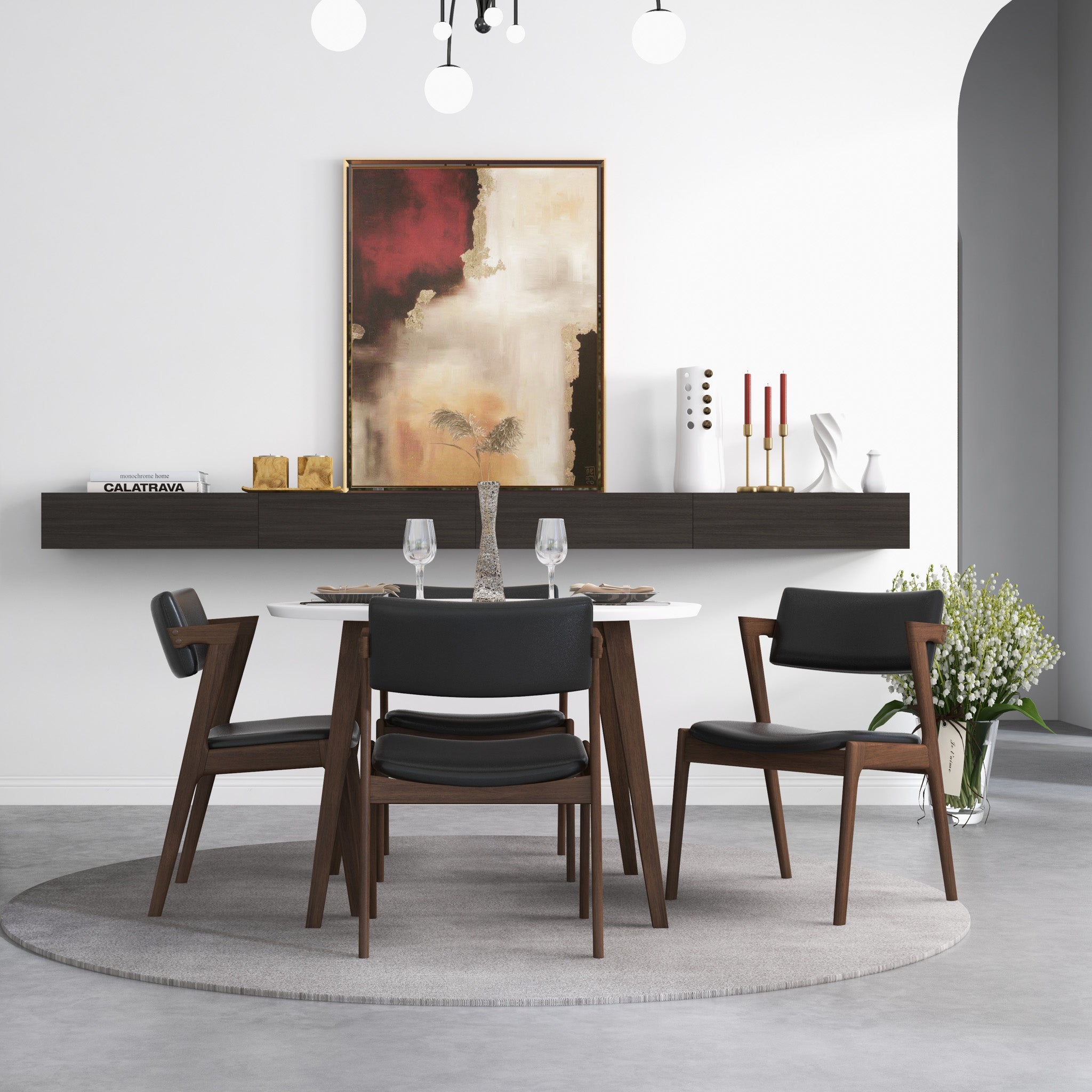Ricco Dining Chair Black Leather Set of 2