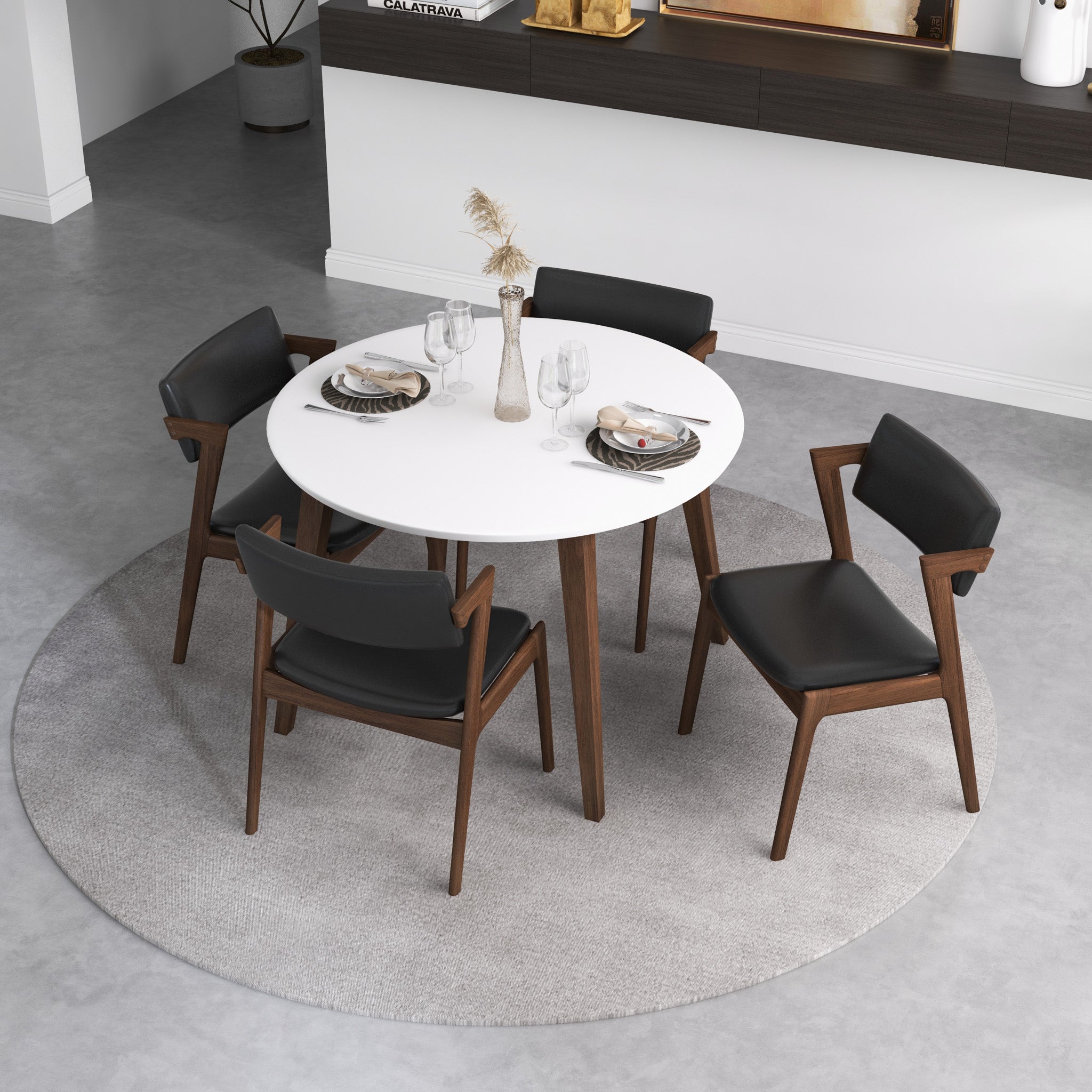 Ricco Dining Chair Black Leather Set of 2
