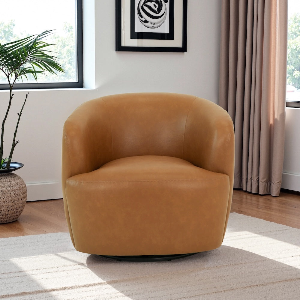 Rivet Tan Vegan Leather Swivel Chair