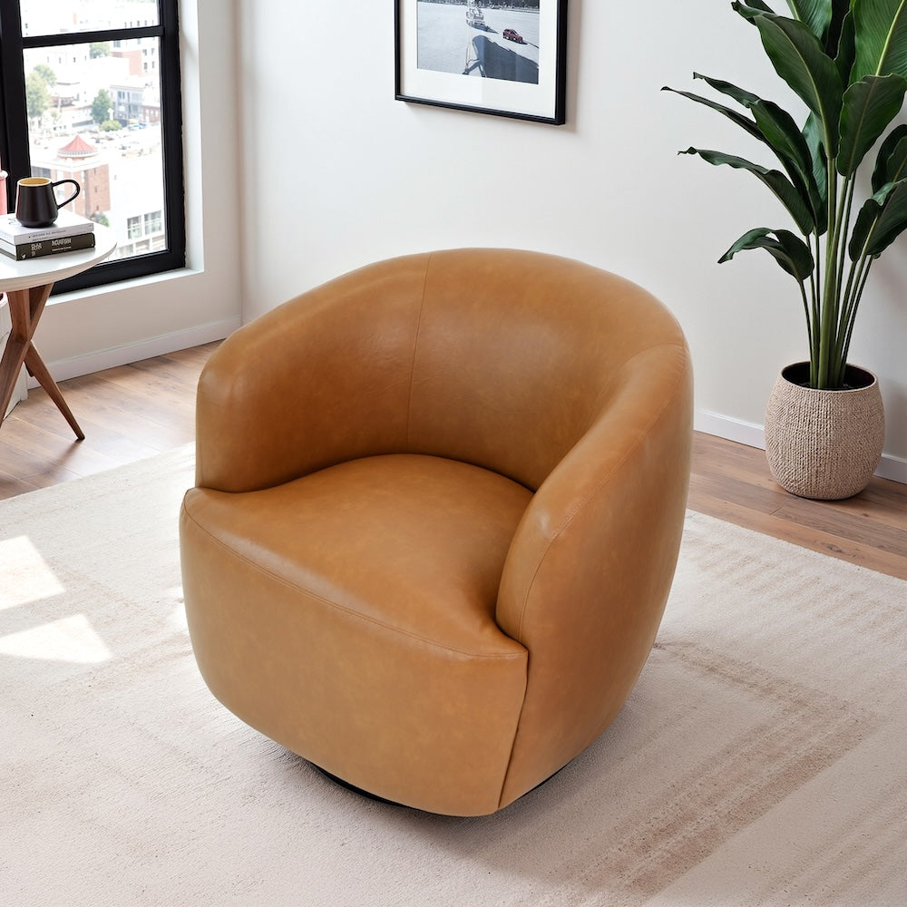 Rivet Tan Vegan Leather Swivel Chair