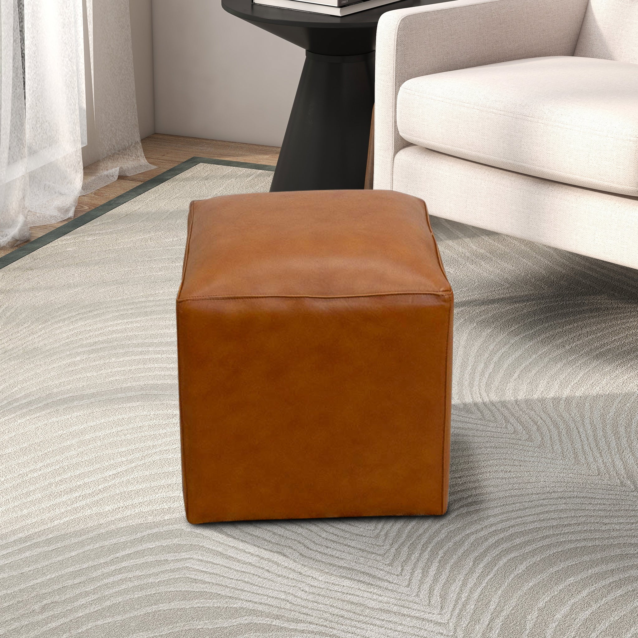 Sislo Tan Leather Ottoman
