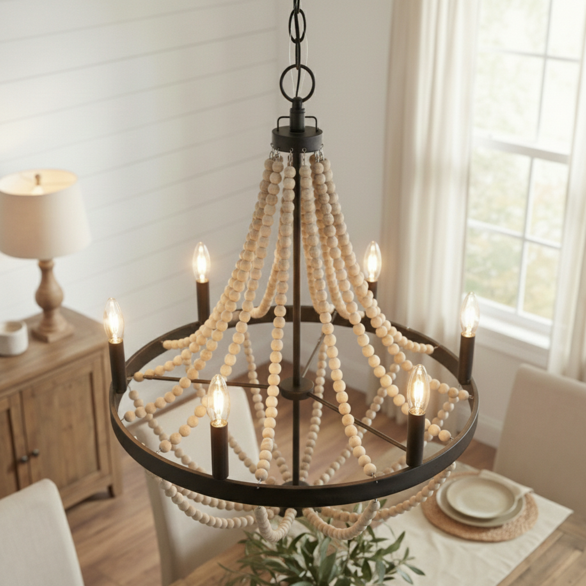 Starry 6-Light Wood Beaded Chandelier