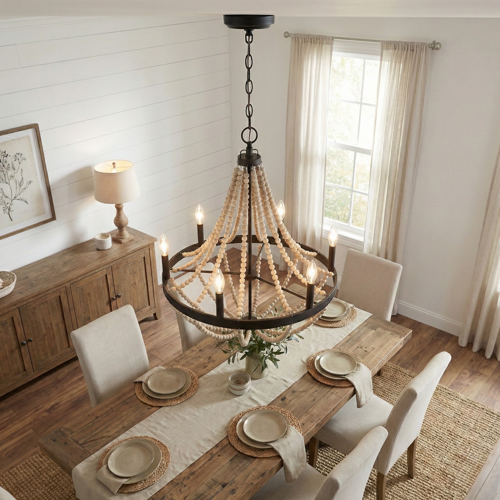 Starry 6-Light Wood Beaded Chandelier