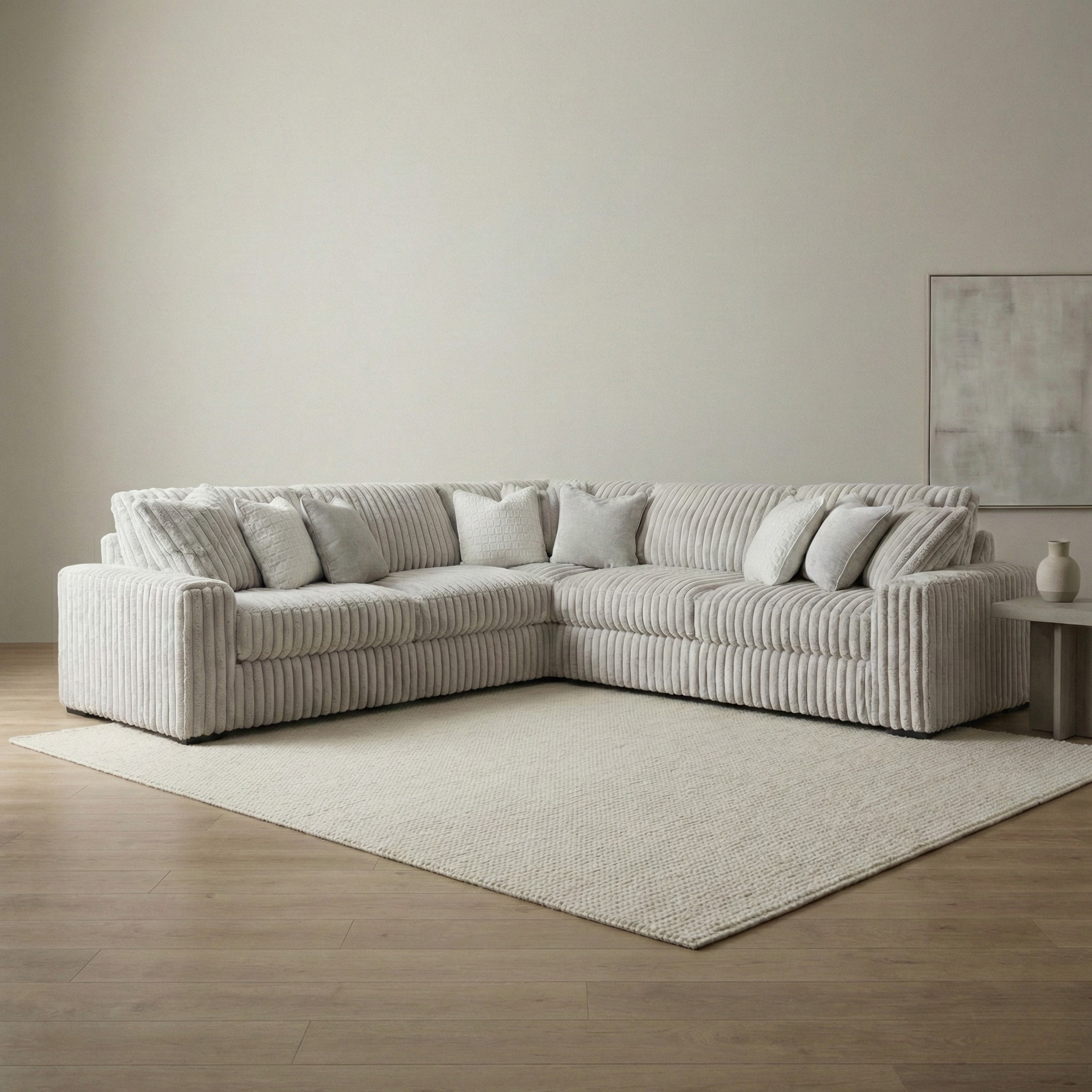 Stupendous 3-Piece Jumbo Cord Corner Sectional Sofa