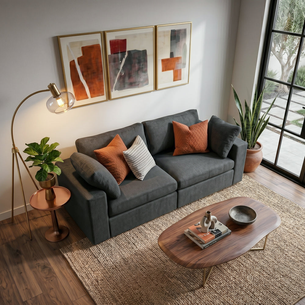 Texas Modern 2-Piece Modular Sofa - Dark Gray