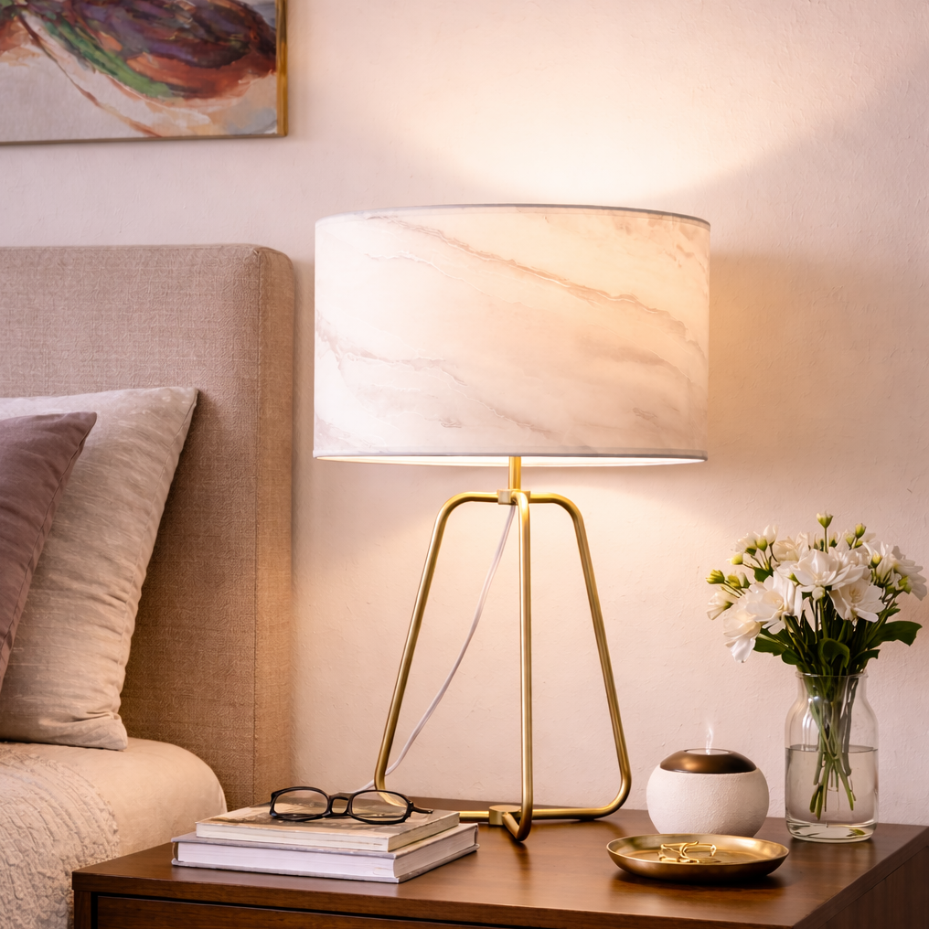 Triton Marble Lampshade Table Lamp - Bronze