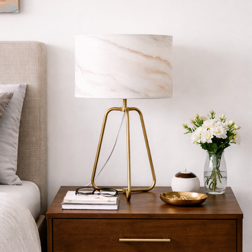 Triton Marble Lampshade Table Lamp - Bronze