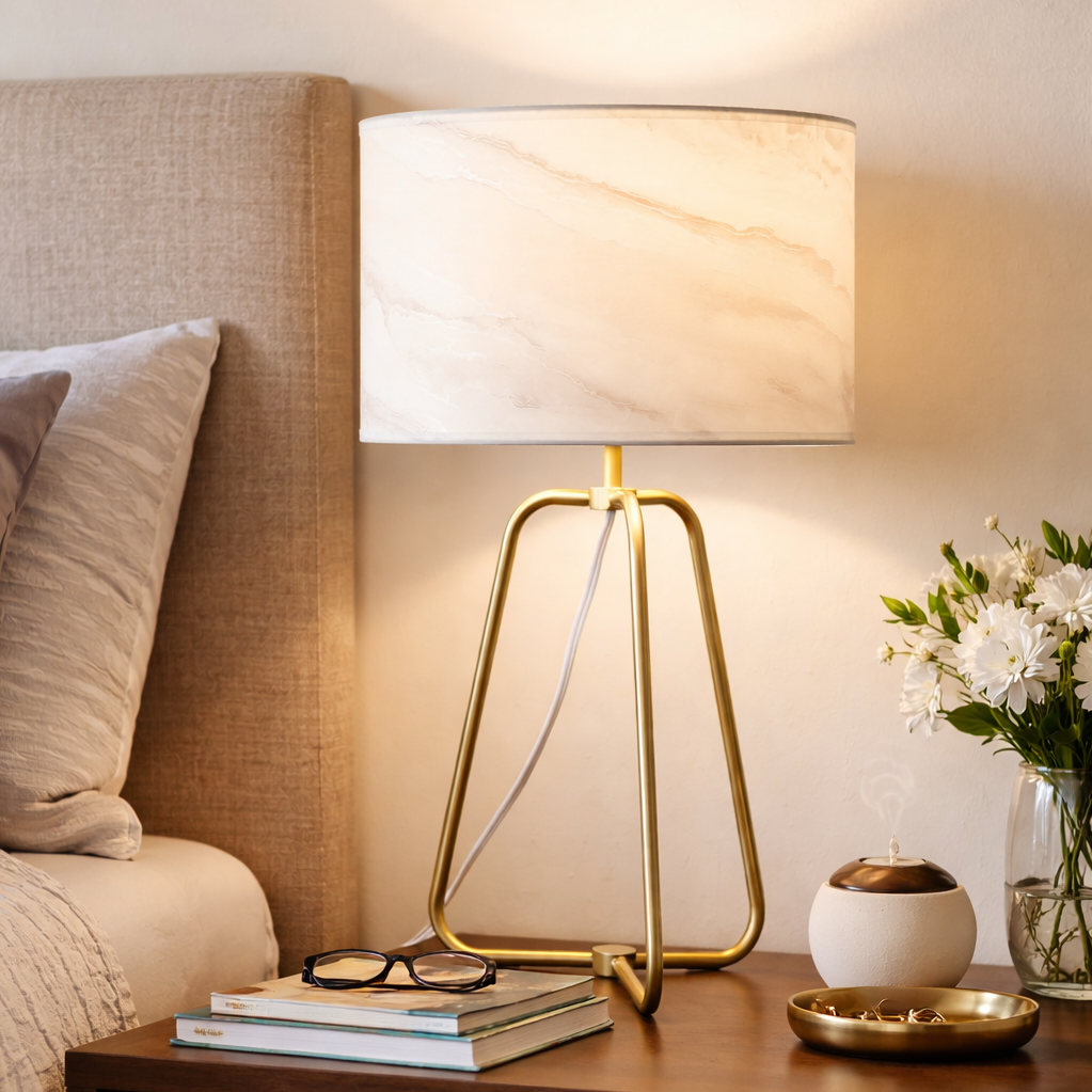Triton Marble Lampshade Table Lamp - Bronze