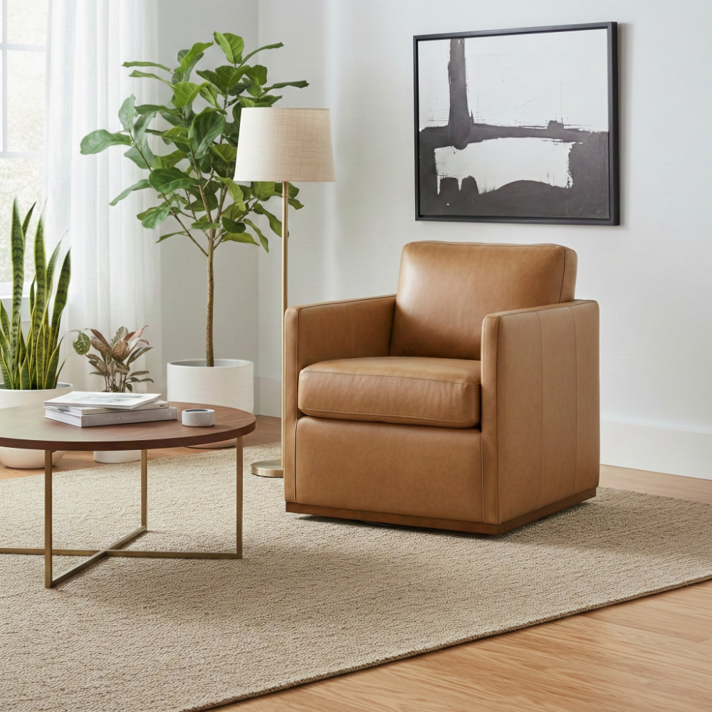 Victor Tan Leather Swivel Chair