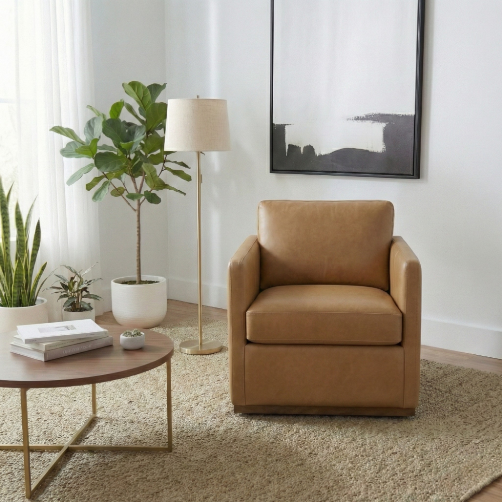 Victor Tan Leather Swivel Chair