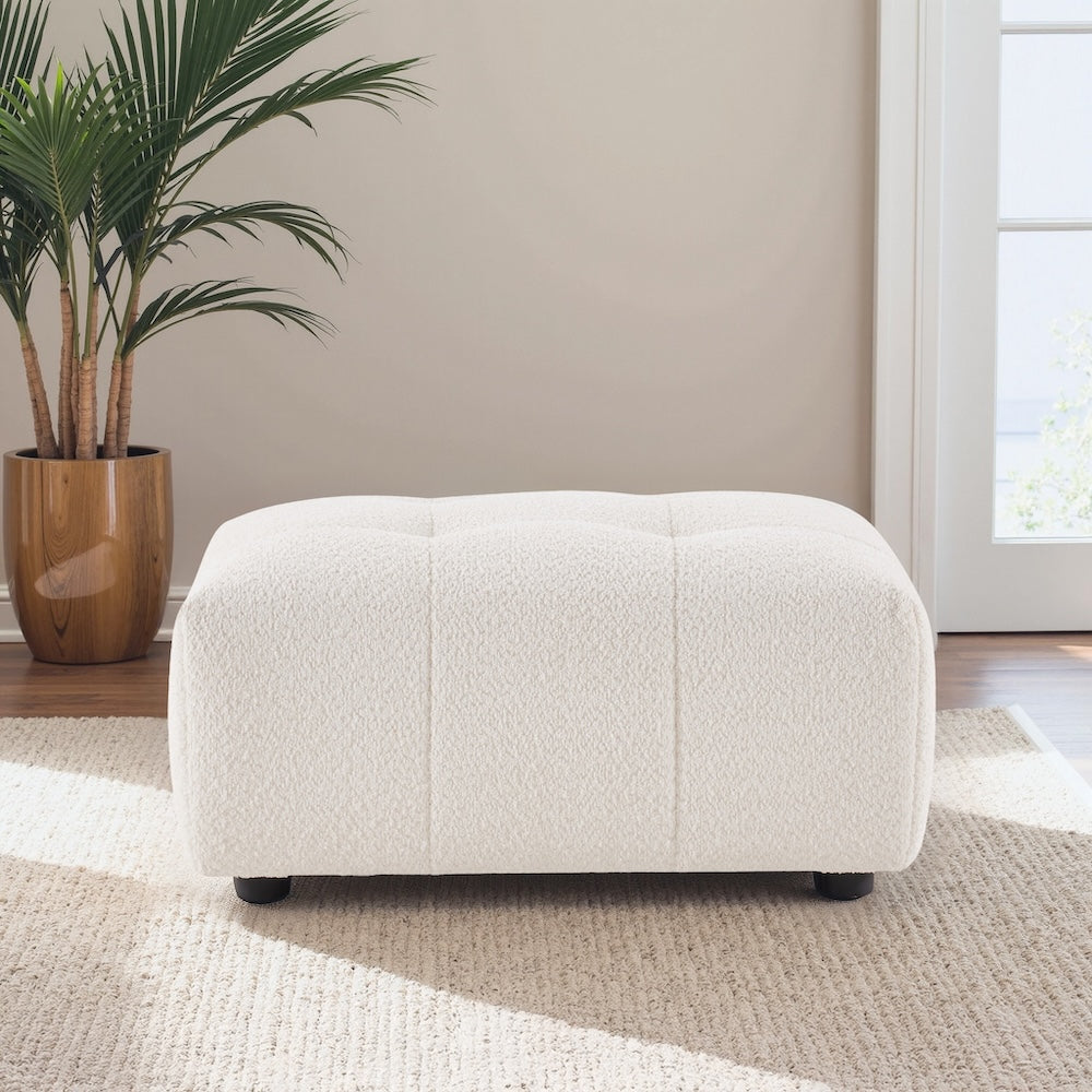 Wade Ivory Boucle Ottoman