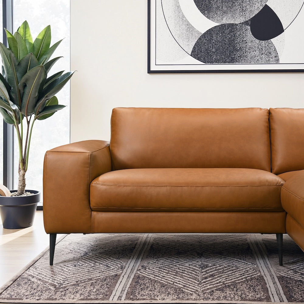 Walton Right-Facing Cognac Vegan Leather Sectional Sofa