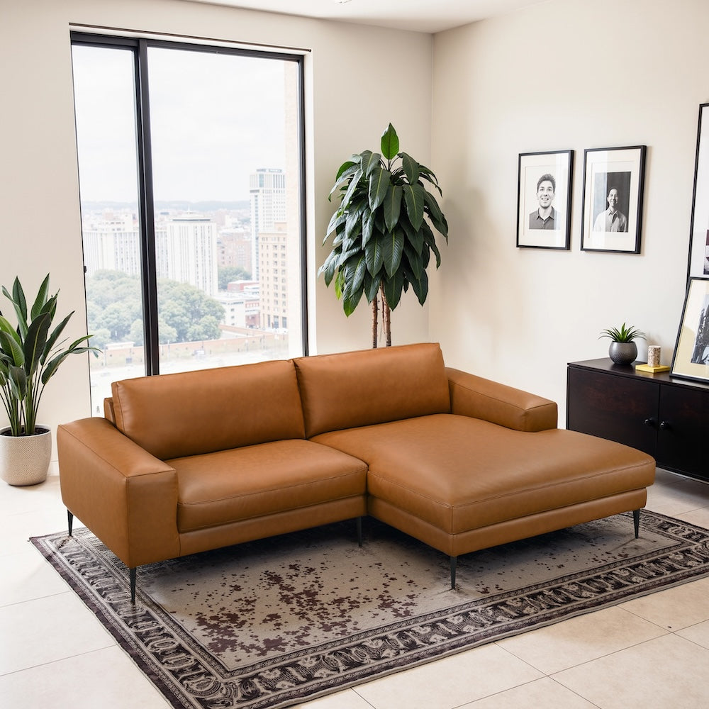 Walton Right-Facing Cognac Vegan Leather Sectional Sofa