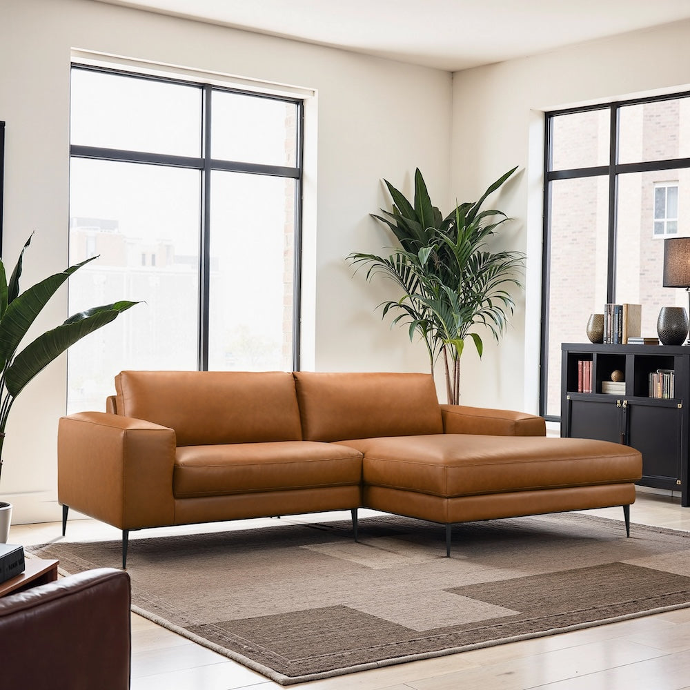 Walton Right-Facing Cognac Vegan Leather Sectional Sofa