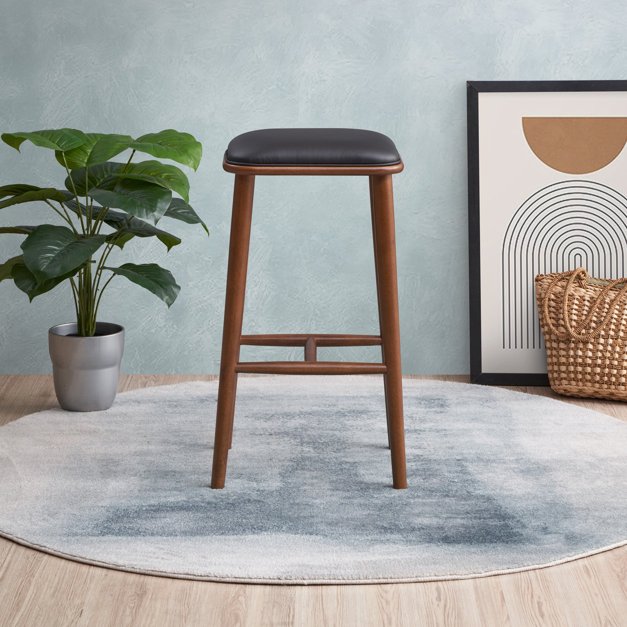 Westbury Black Vegan Leather Bar Stool