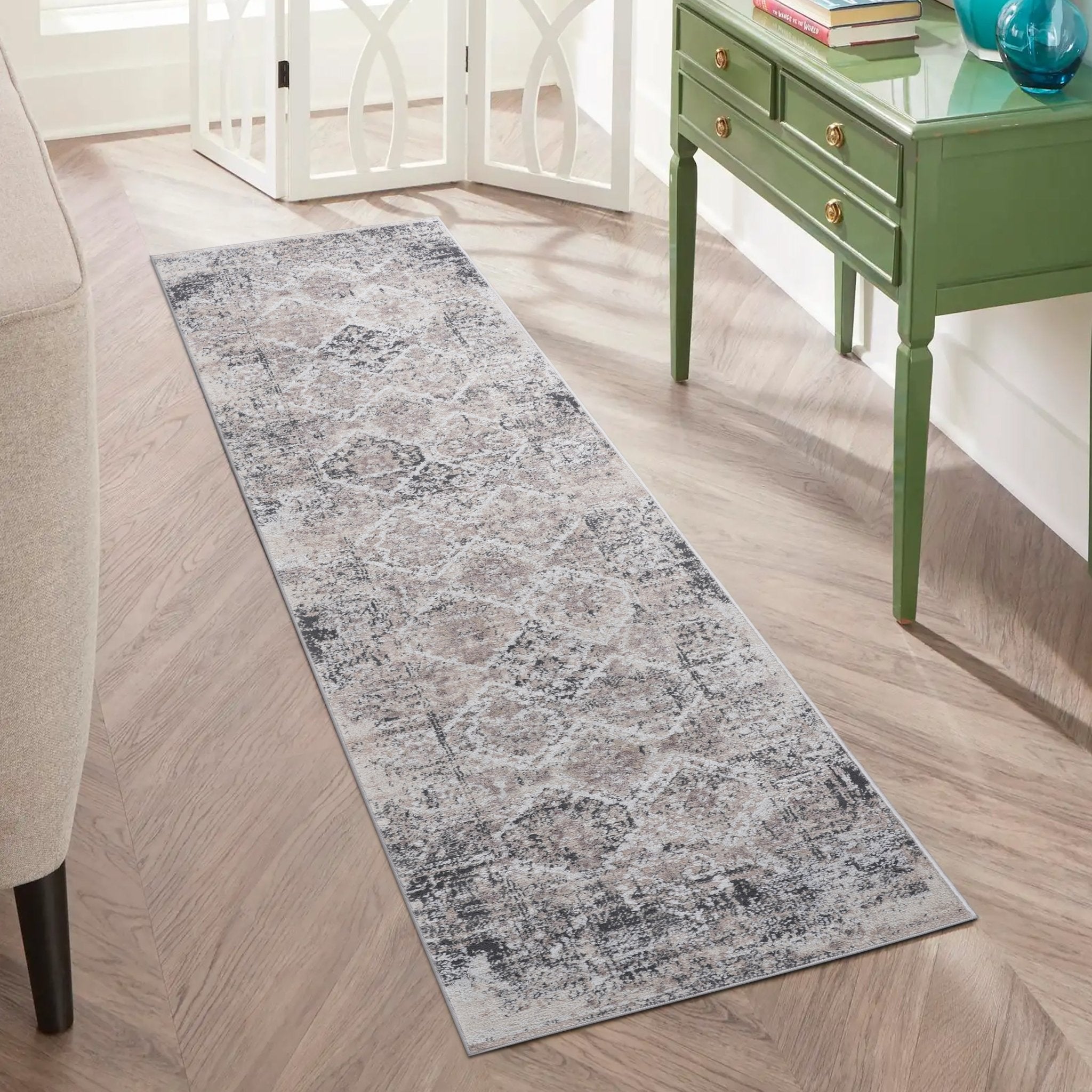 Payas Cream Anthracite Rug Size 2'2'' x 8'