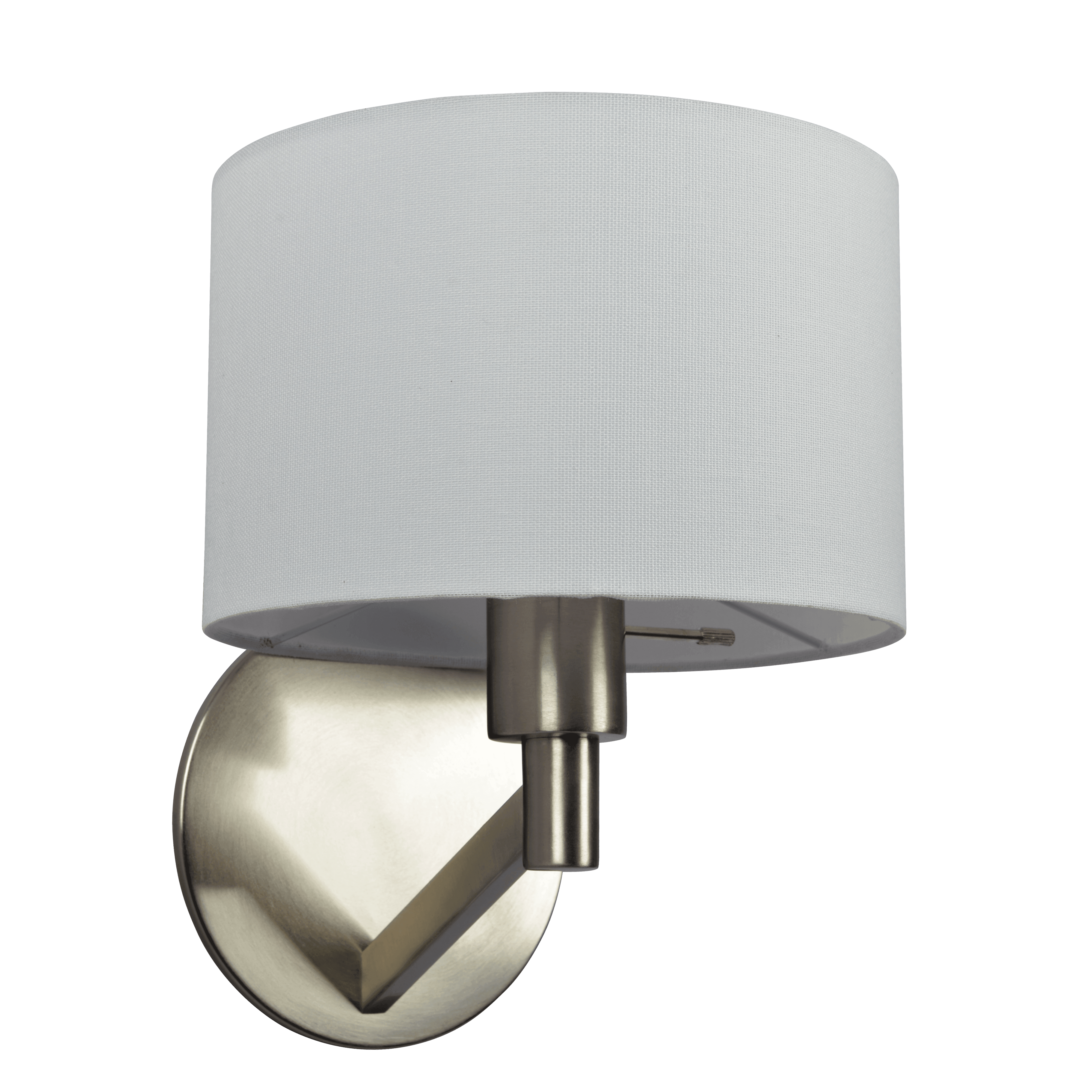 Milkway Brushed Nickel Base Wall Lamp with Rotary Switch White Fabric Shade