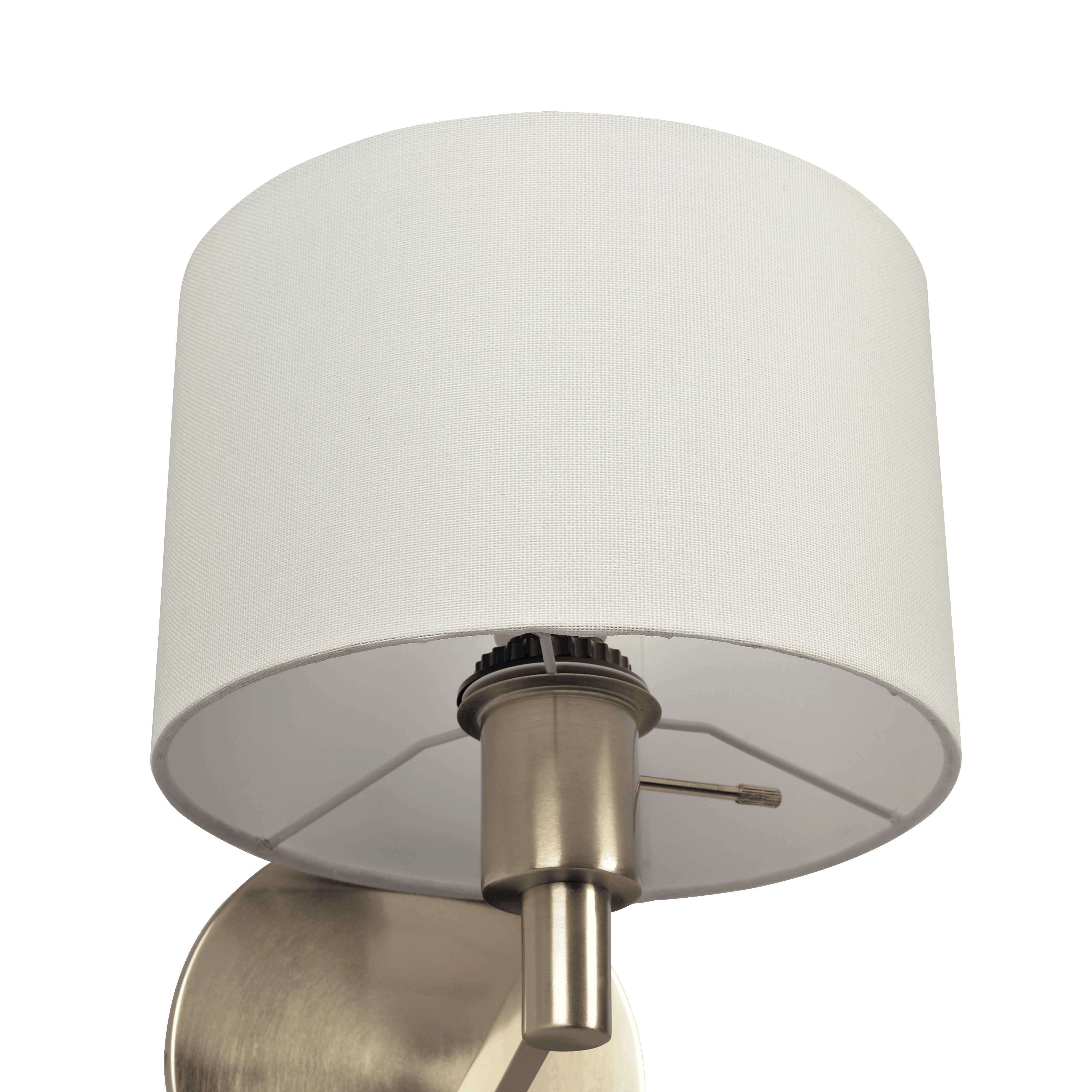 Milkway Brushed Nickel Base Wall Lamp with Rotary Switch White Fabric Shade