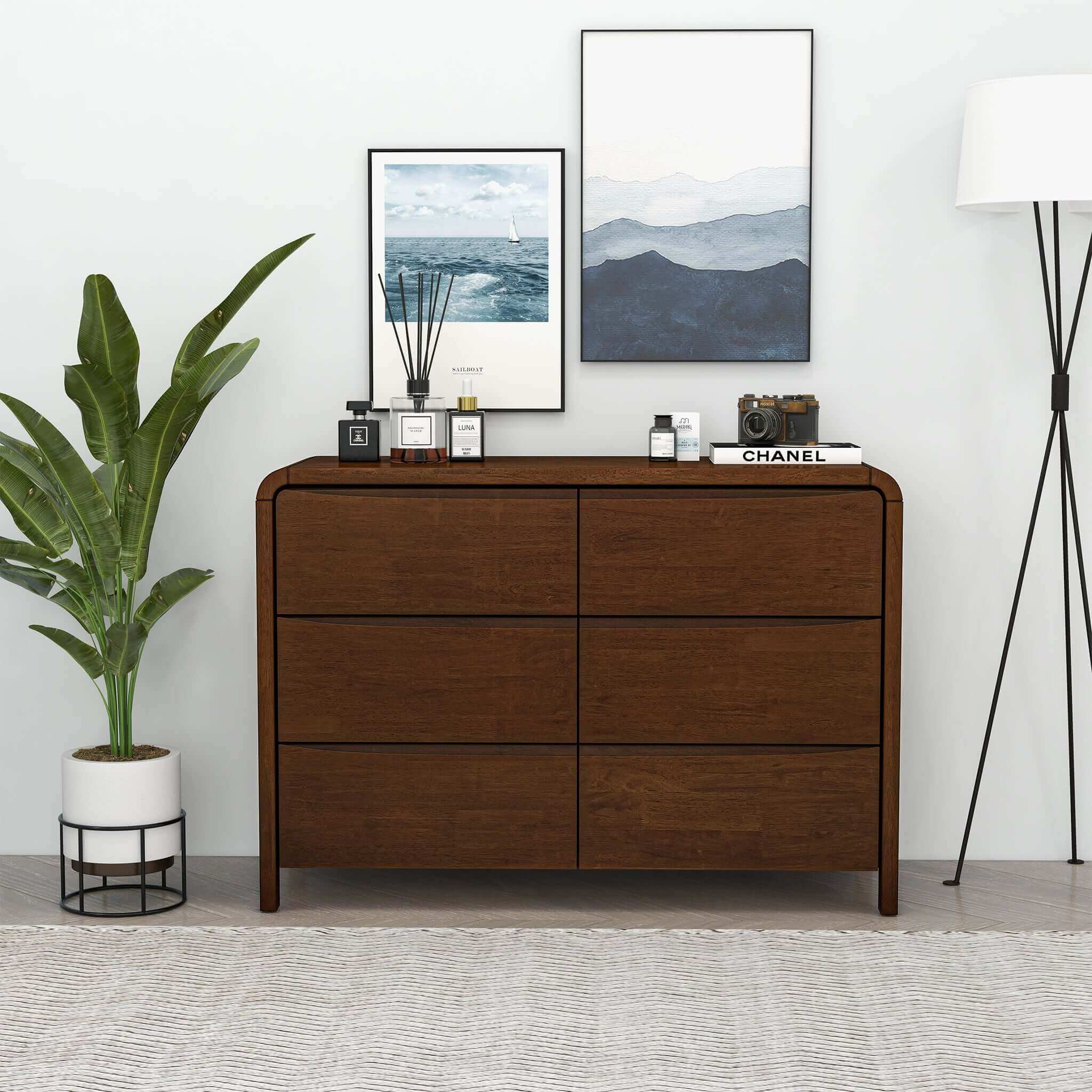 Anton Mid-Century Walnut 6-Drawer Nightstand - New York Modern Furniture