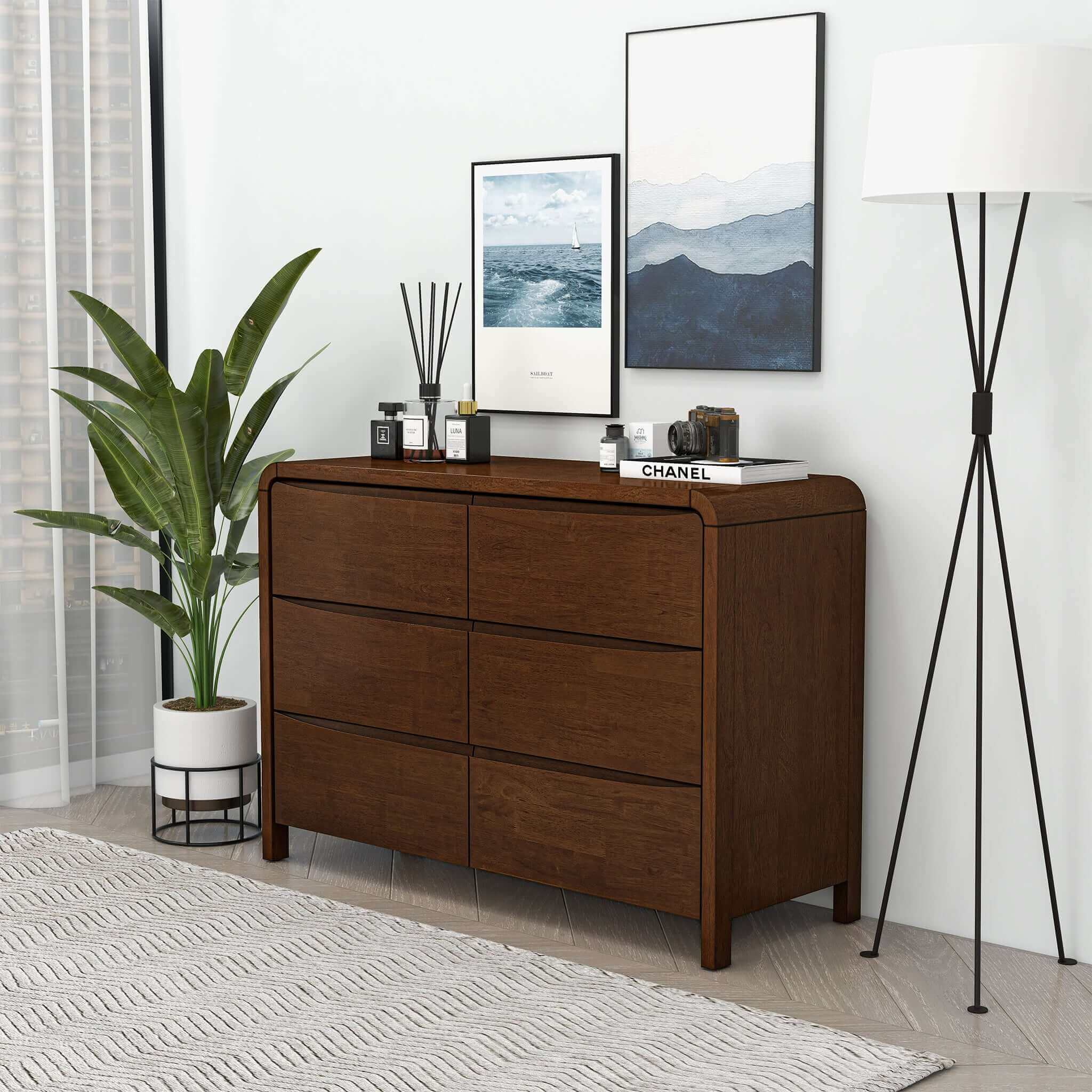 Anton Mid-Century Walnut 6-Drawer Nightstand - New York Modern Furniture