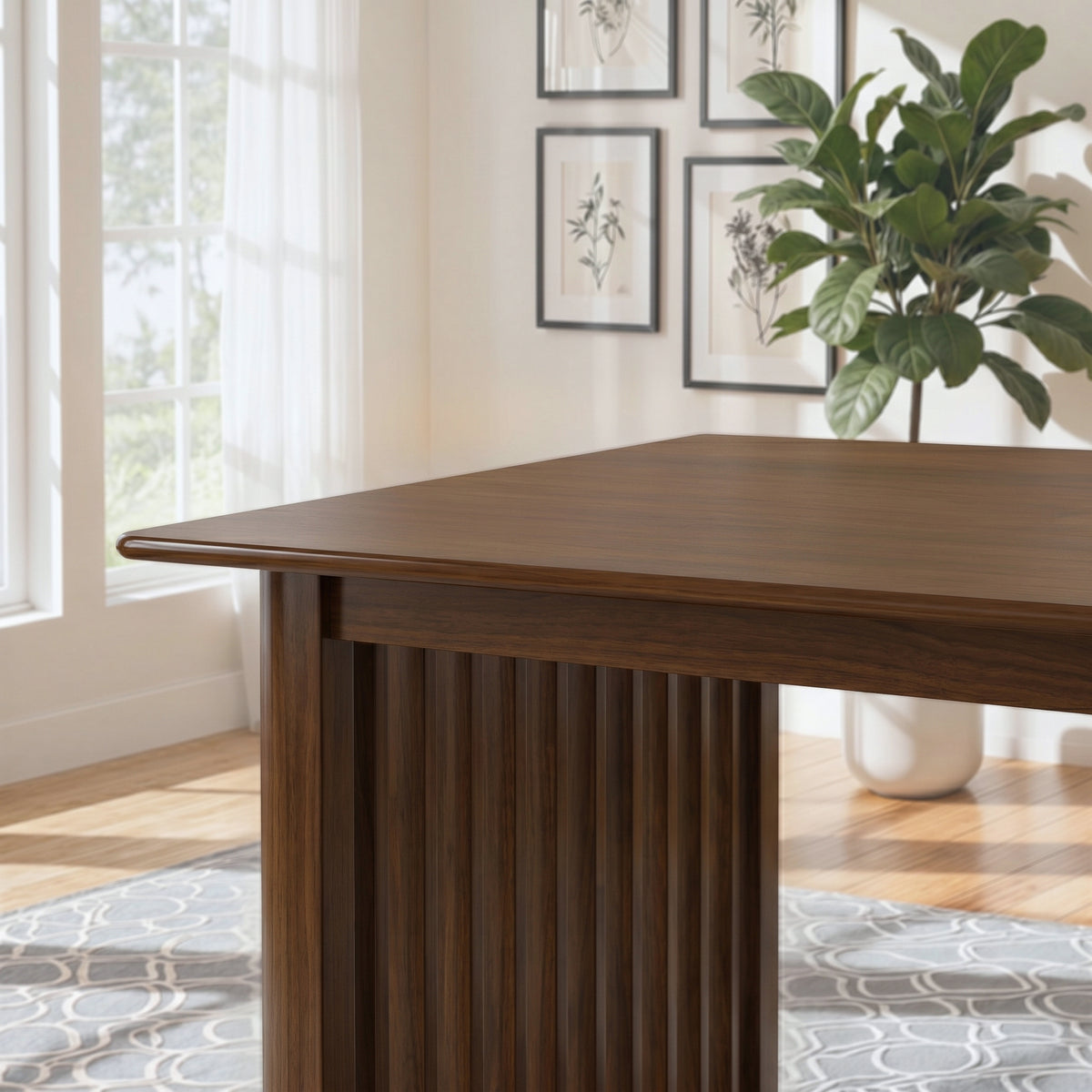 Arthur Solid Wood Rectangular Dining Table with Ribbed Slab Legs | New York Modern Furniture