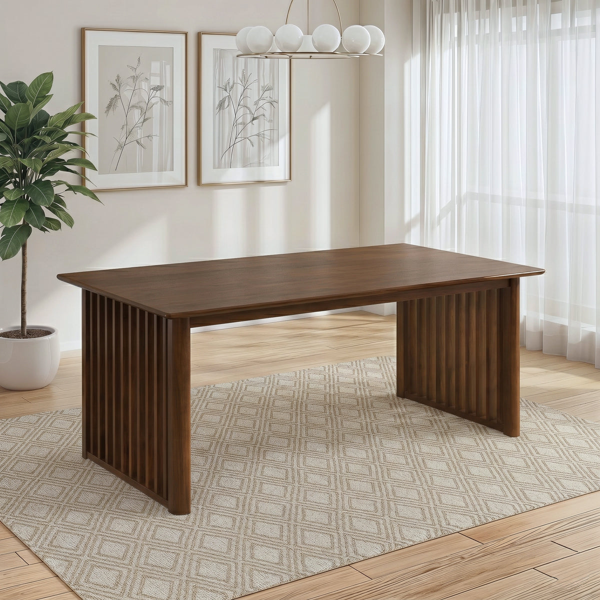 Arthur Solid Wood Rectangular Dining Table with Ribbed Slab Legs | New York Modern Furniture