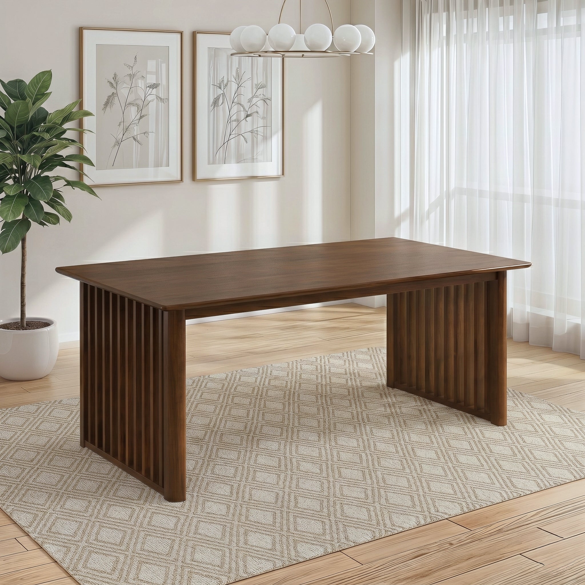 Arthur Solid Wood Rectangular Dining Table with Ribbed Slab Legs | New York Modern Furniture