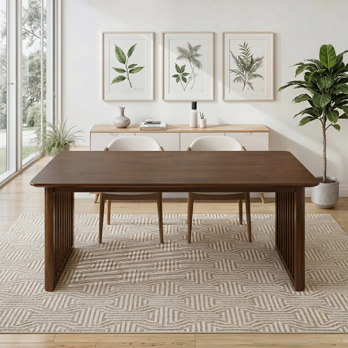 Arthur Solid Wood Rectangular Dining Table with Ribbed Slab Legs | New York Modern Furniture