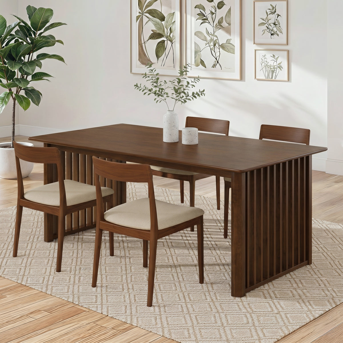 Arthur Solid Wood Rectangular Dining Table with Ribbed Slab Legs | New York Modern Furniture