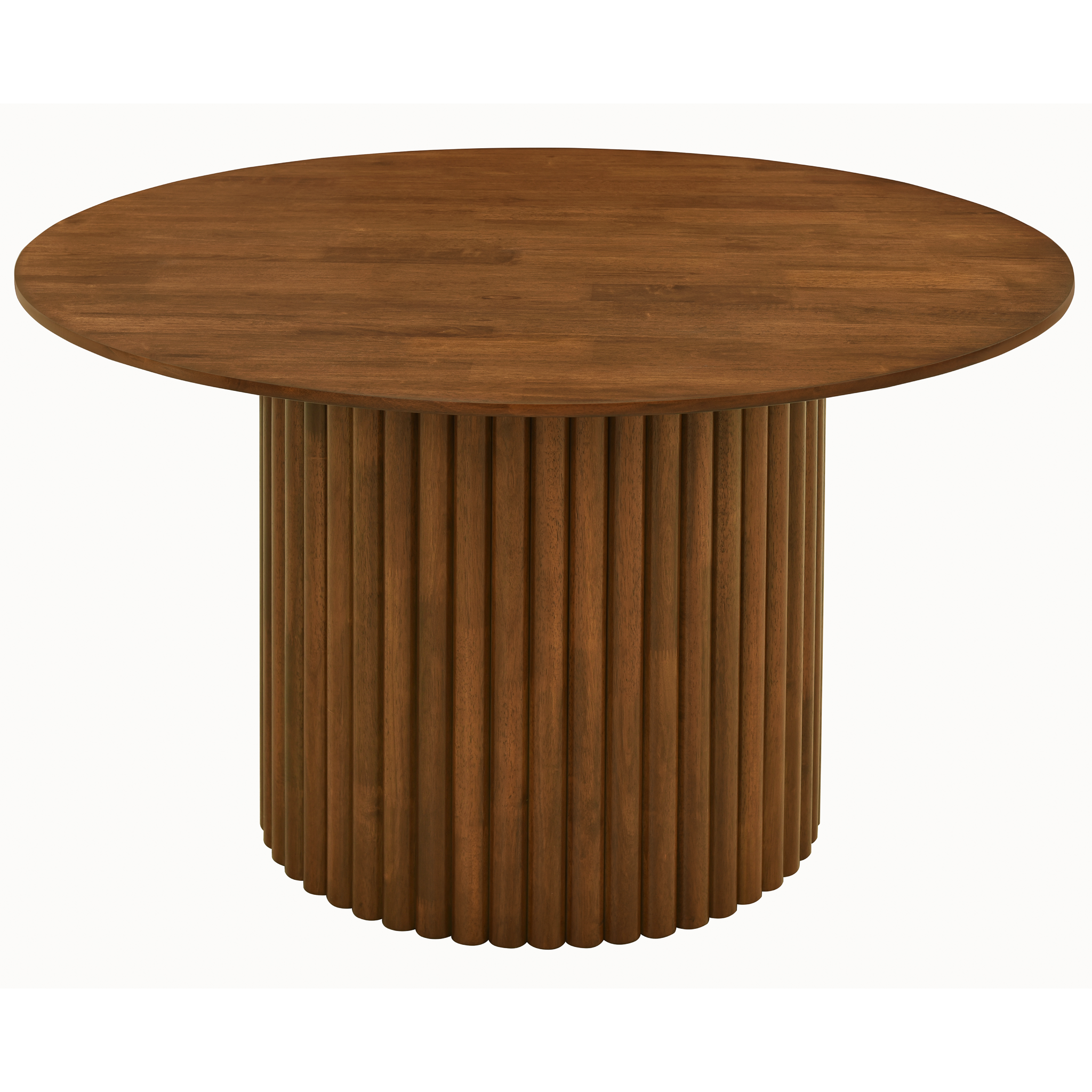 Arthur Solid Wood Round Dining Table with Ribbed Pedestal Base – Walnut Finish | New York Modern Furniture