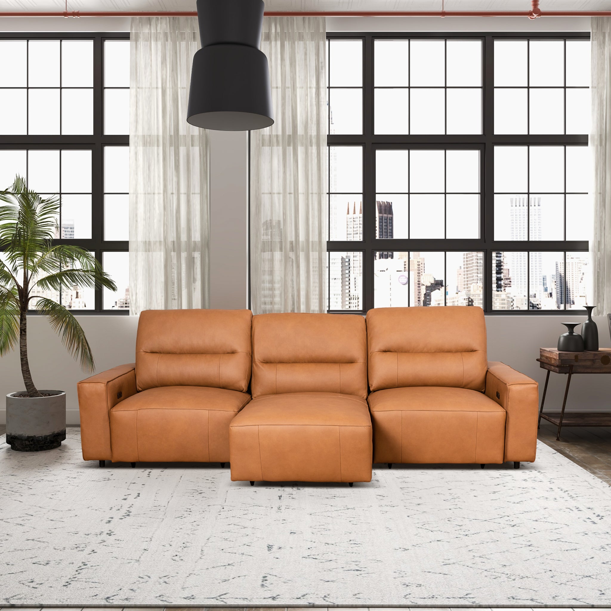 Barn Leather Triple PWR Slider Sofa - New York Modern Furniture