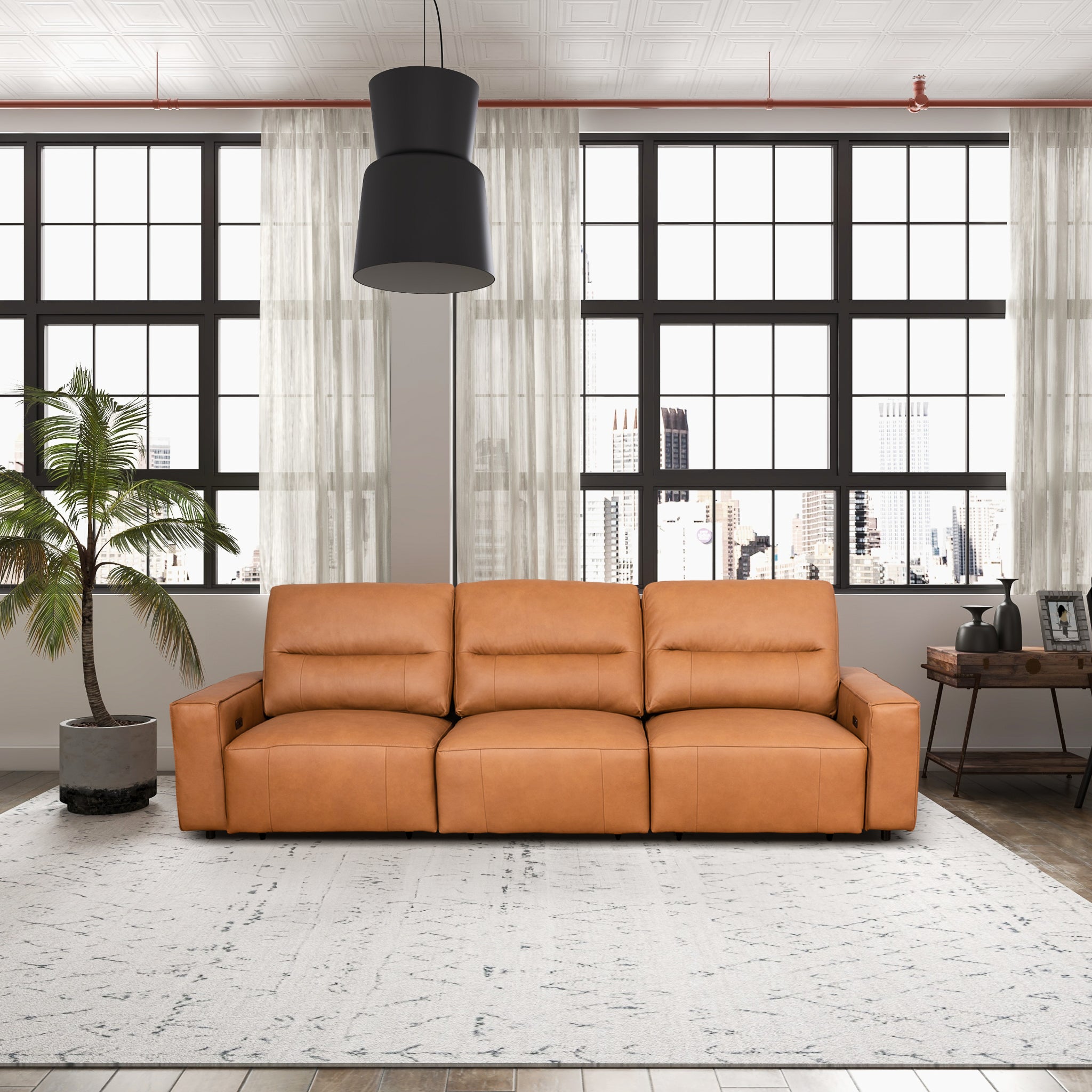 Barn Leather Triple PWR Slider Sofa - New York Modern Furniture