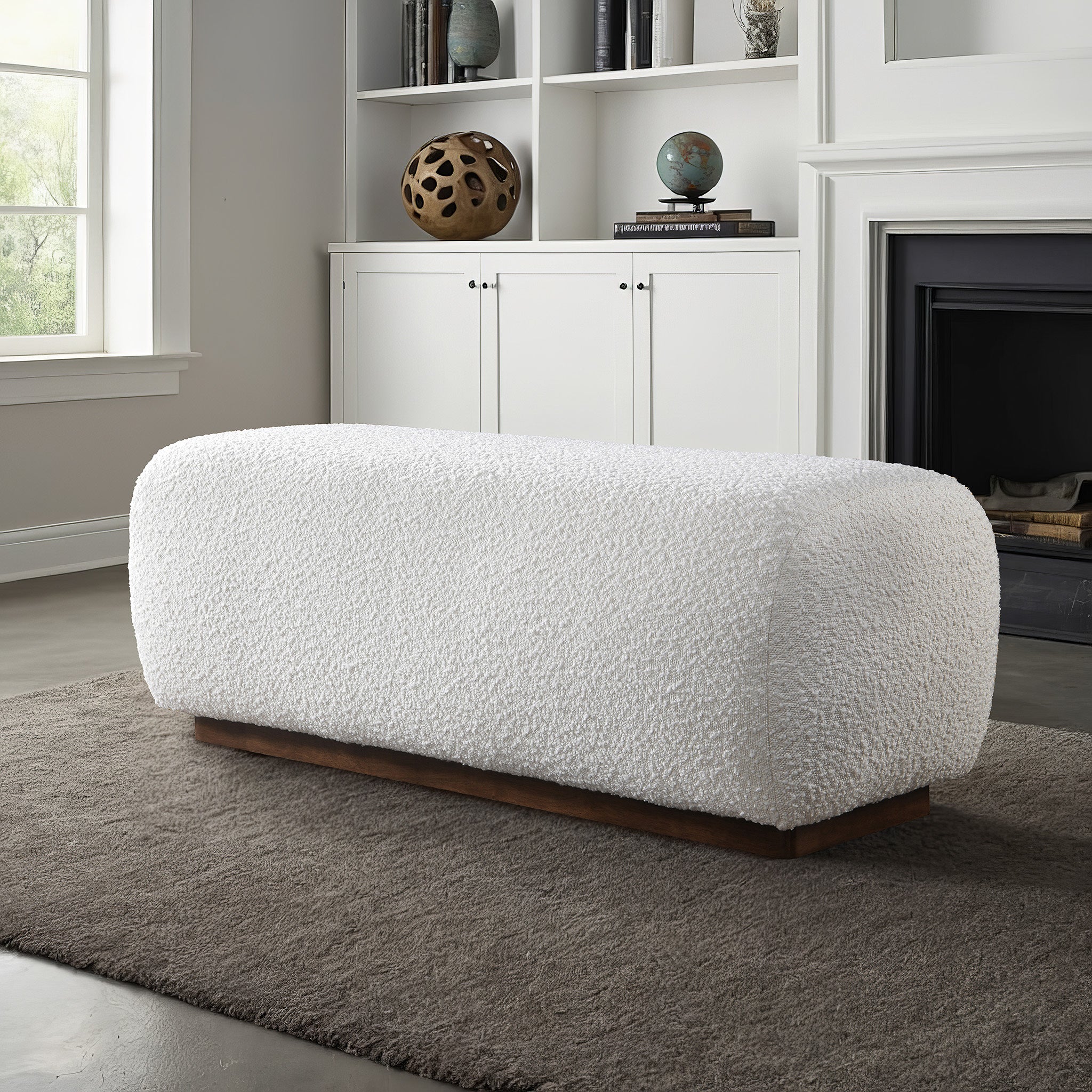 Beckett Ivory Boucle Bench