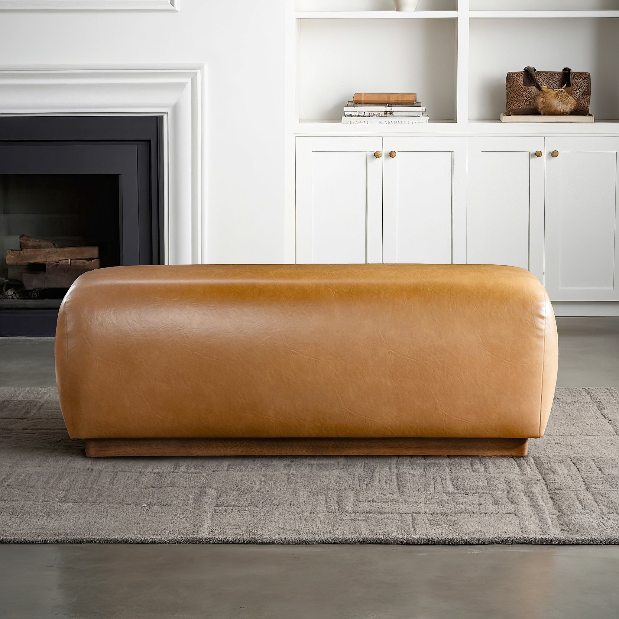 Beckett Tan Vegan Leather Bench