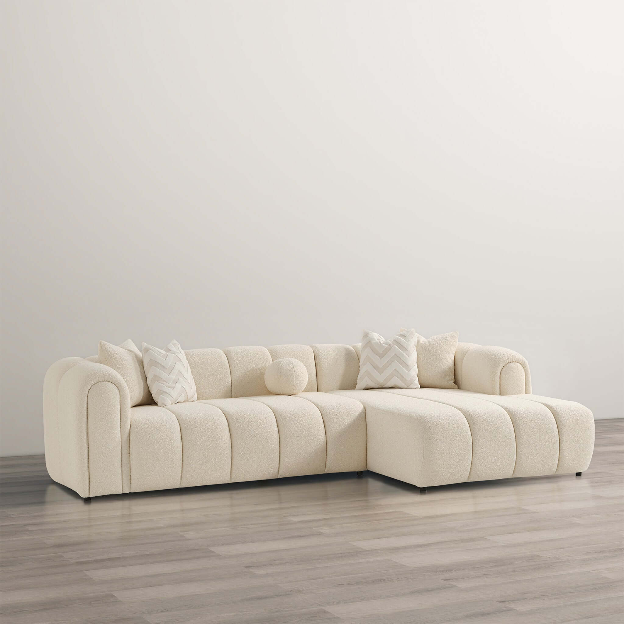 Bellini Ivory Boucle Right Sectional Sofa - New York Modern Furniture