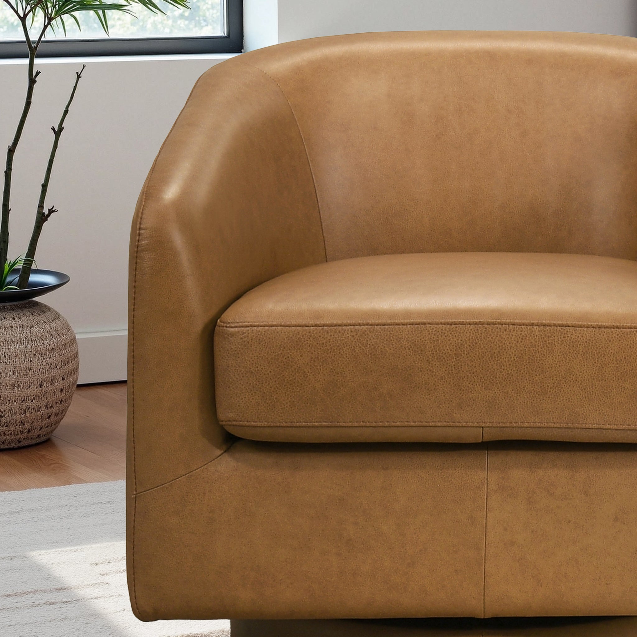 Clayton Luxury Top-Grain Leather Swivel Chair with Supportive Back - New York Modern Furniture
