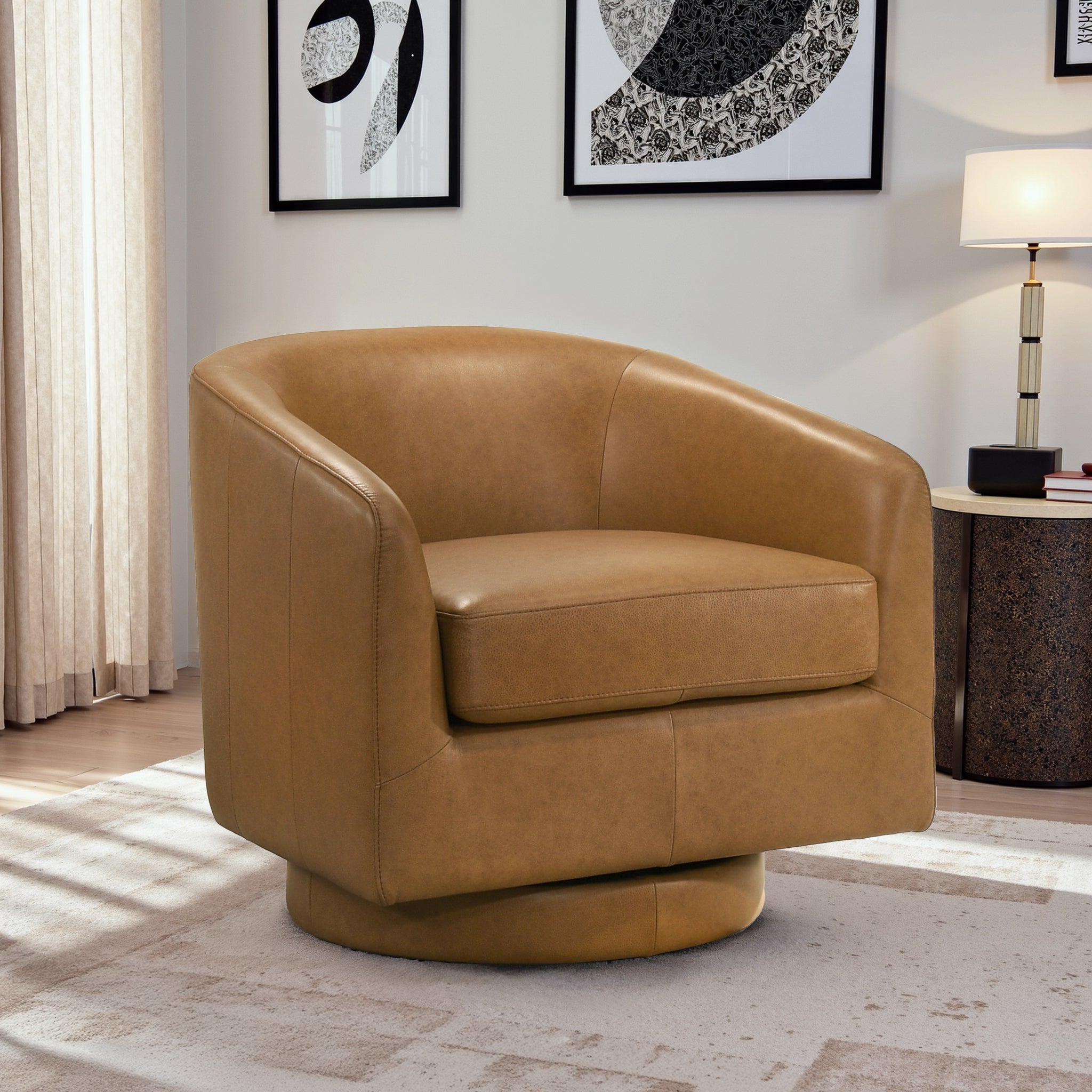 Clayton Luxury Top-Grain Leather Swivel Chair with Supportive Back - New York Modern Furniture